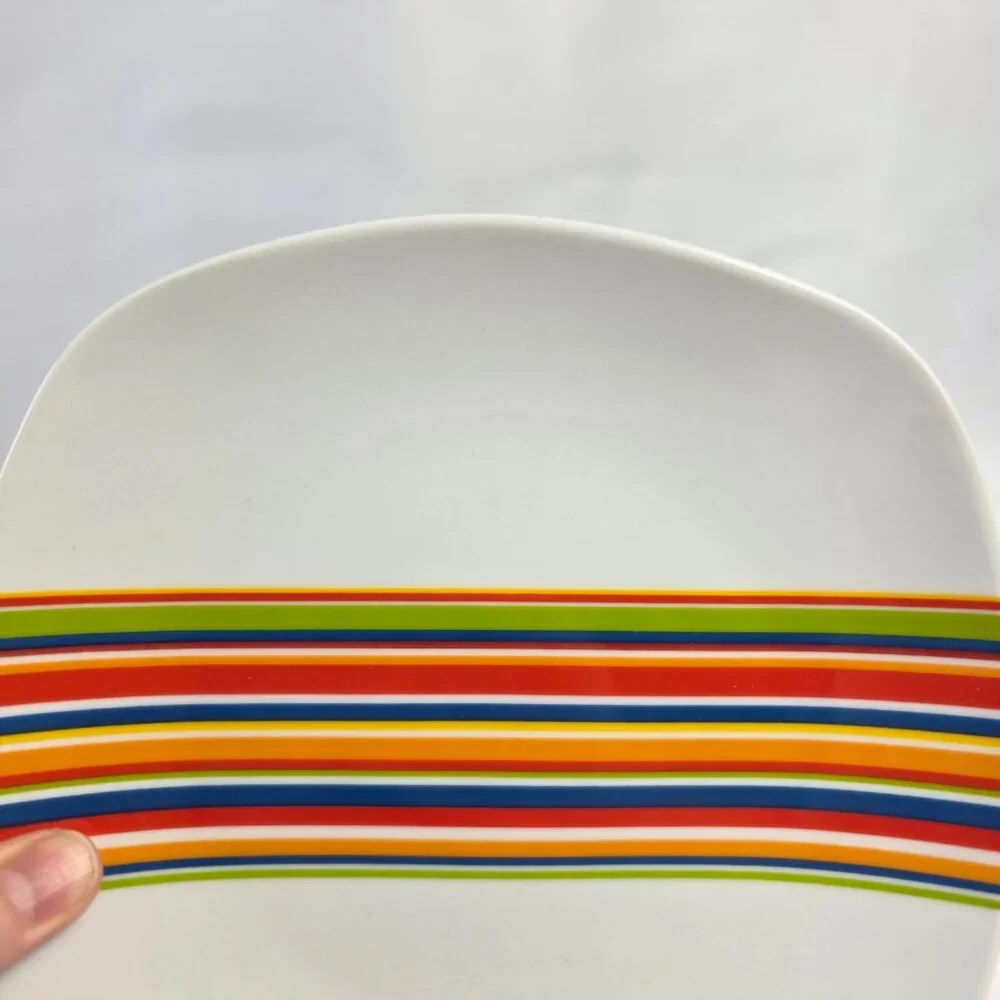 TWO Tabletops Unlimited Gallery Westwood Salad Plates White Multicolor Stripes